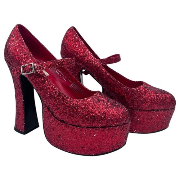 Sexy Dorthy Wizard Of Oz Chunky Heels Red Glitter Sparkle Platform Size 7 Rubies - Picture 2 of 16